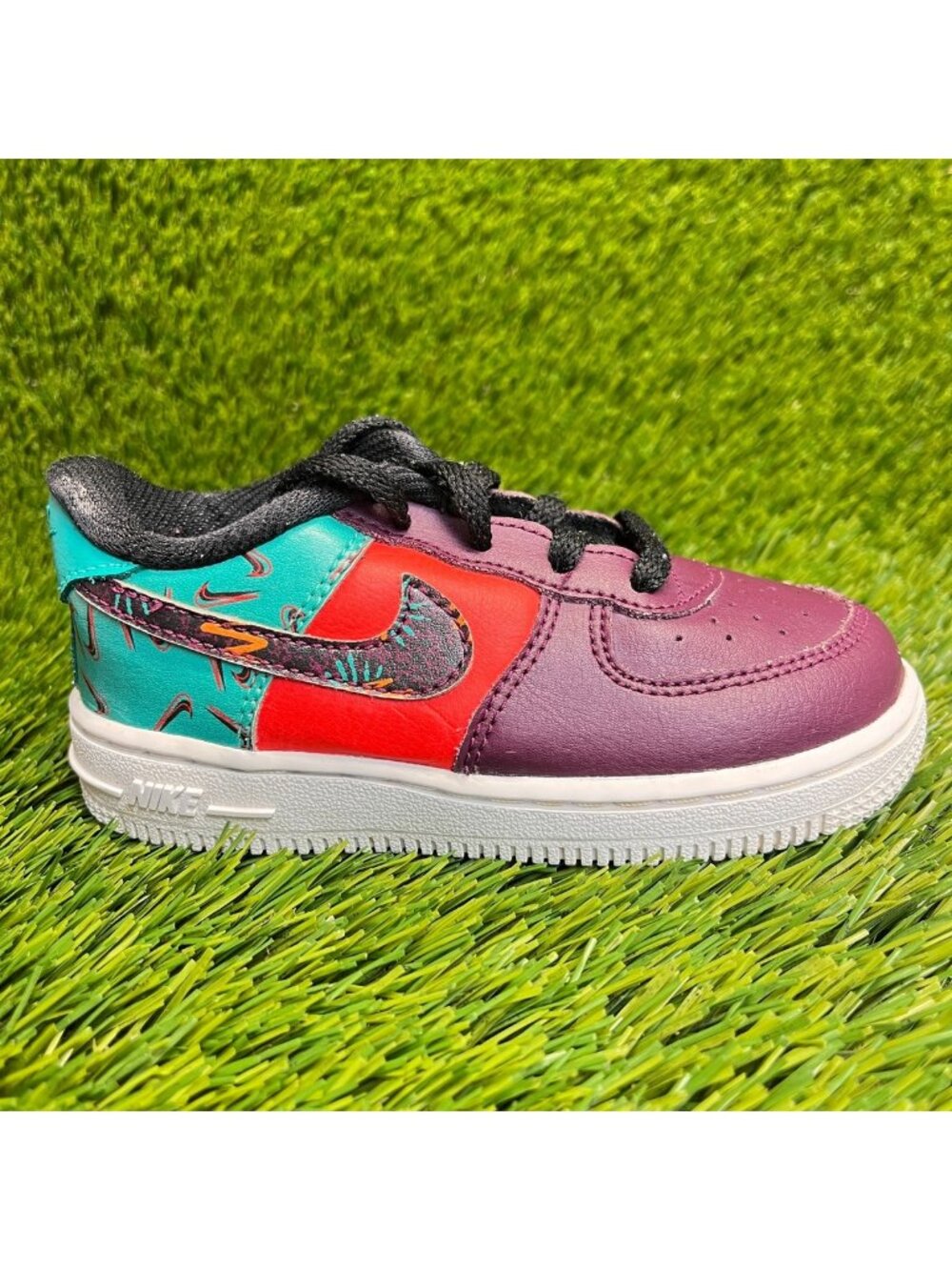 Nike Air Force 1 Low Bordeaux Orange Blue Boys Size 8C Athletic‎ Shoes Sneakers